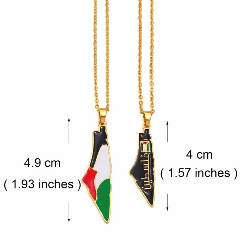 Palestine Map with Flag Pendant Necklace