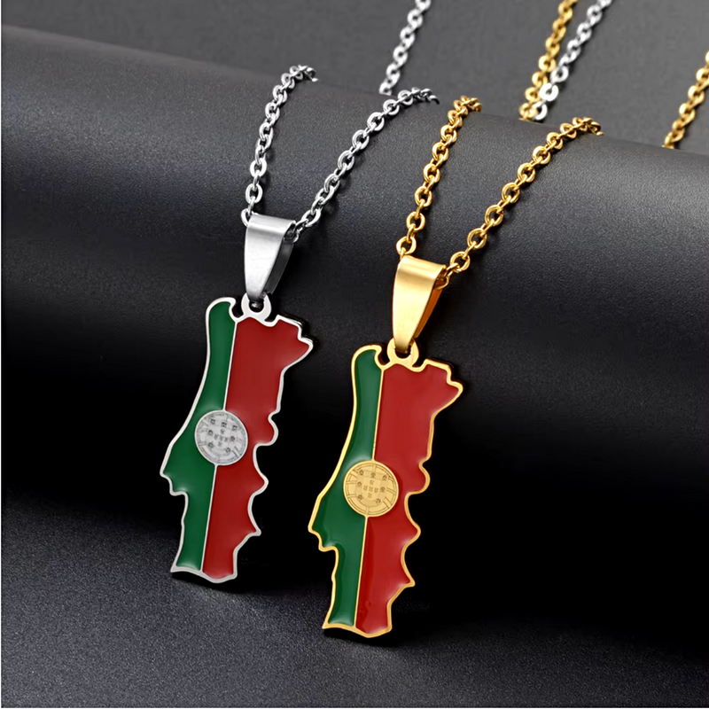 Portugal Map With Flag Pendant Necklace