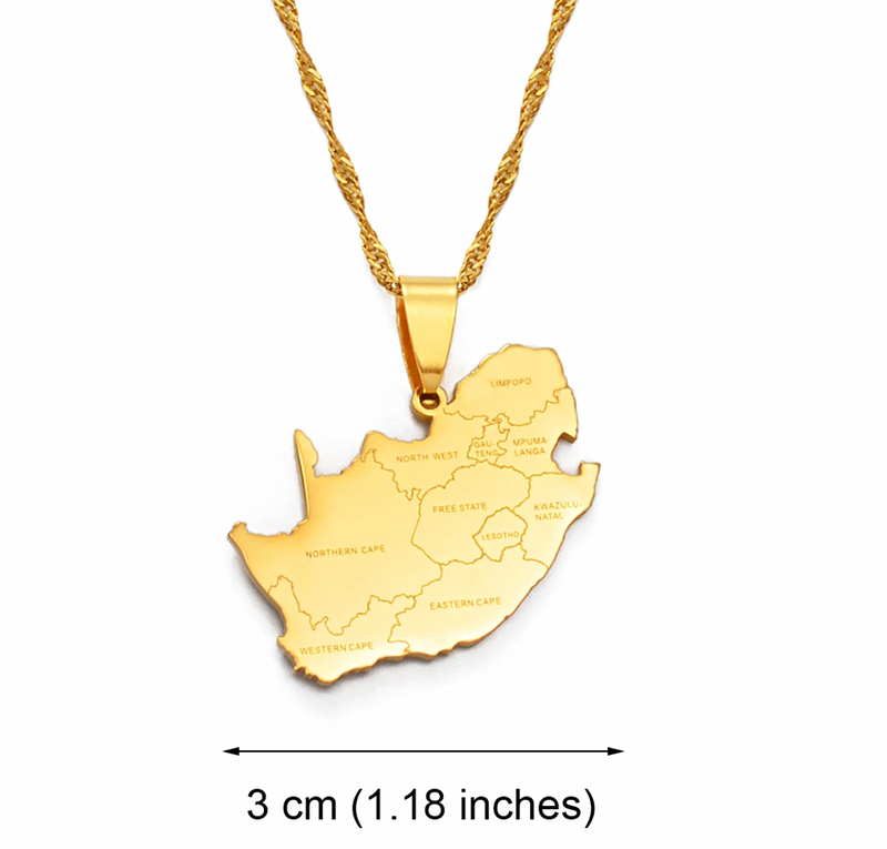 South Africa Map with Cities Pendant Necklace