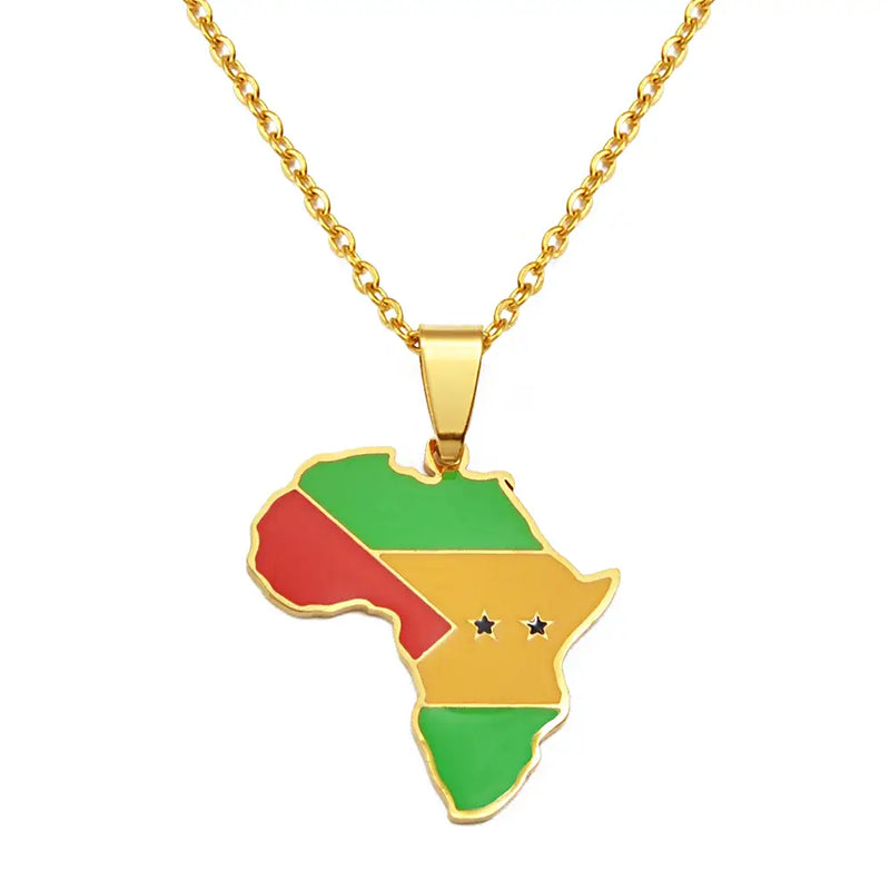 São Tomé and Príncipe Flag Africa Map Necklace