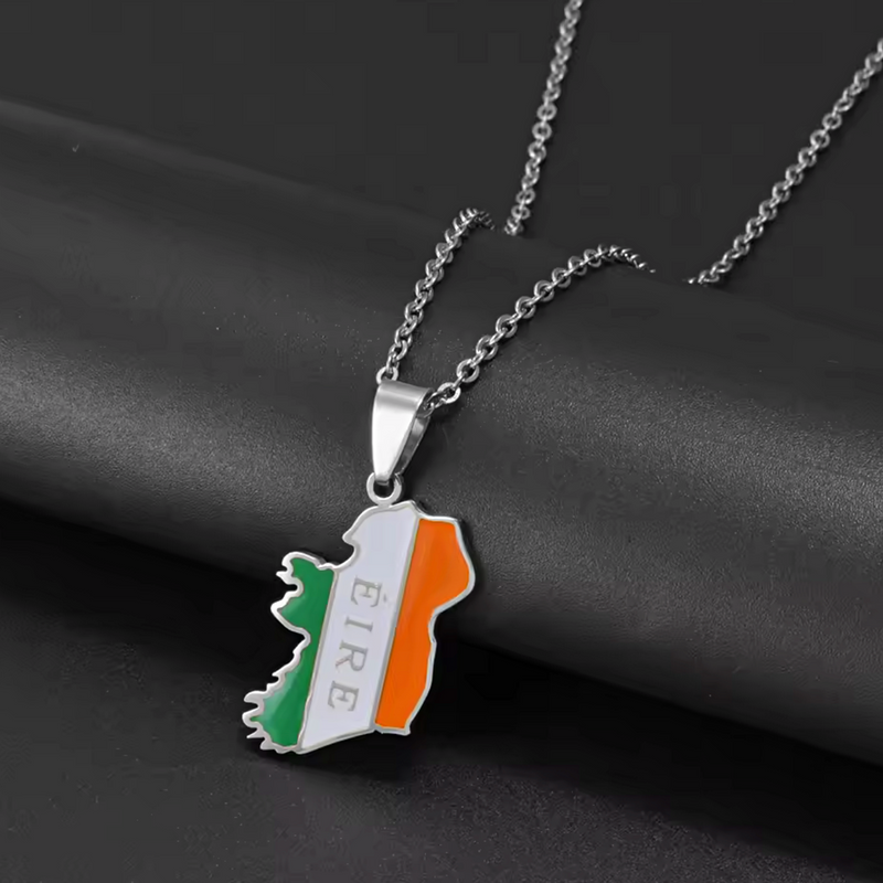 Ireland Map with Flag Pendant Necklace