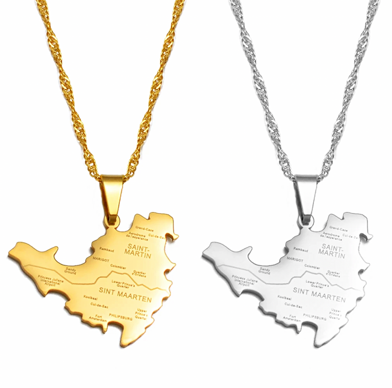 Saint Martin map with cities Pendant Necklace