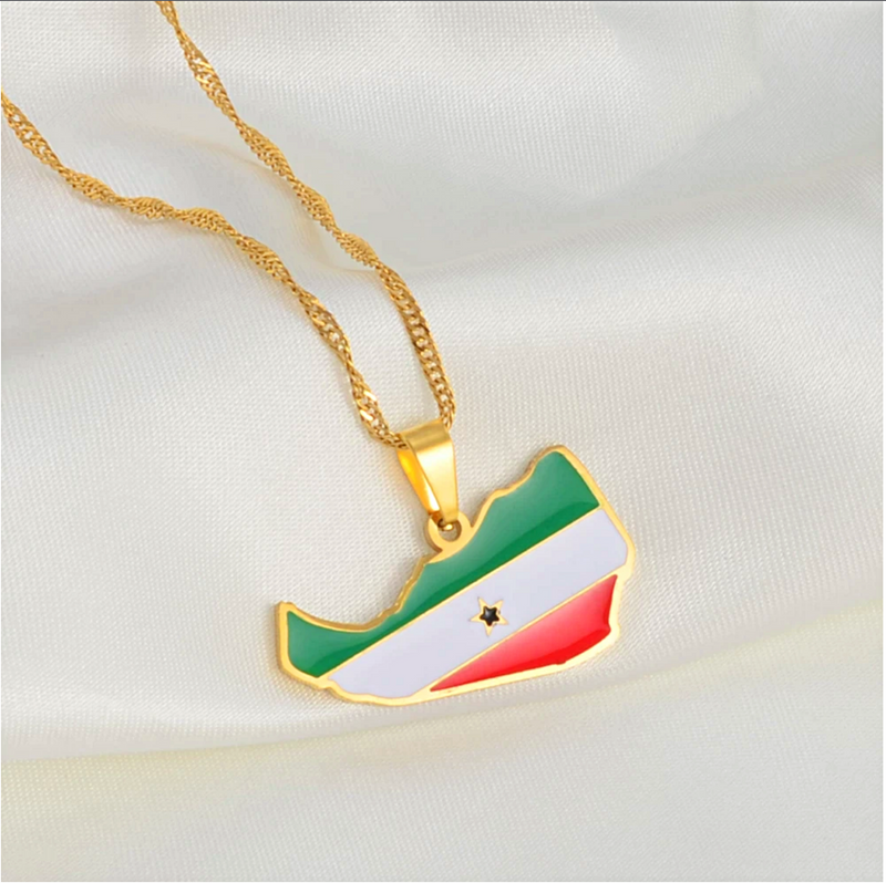 Somaliland Map with Flag Pendant Necklace