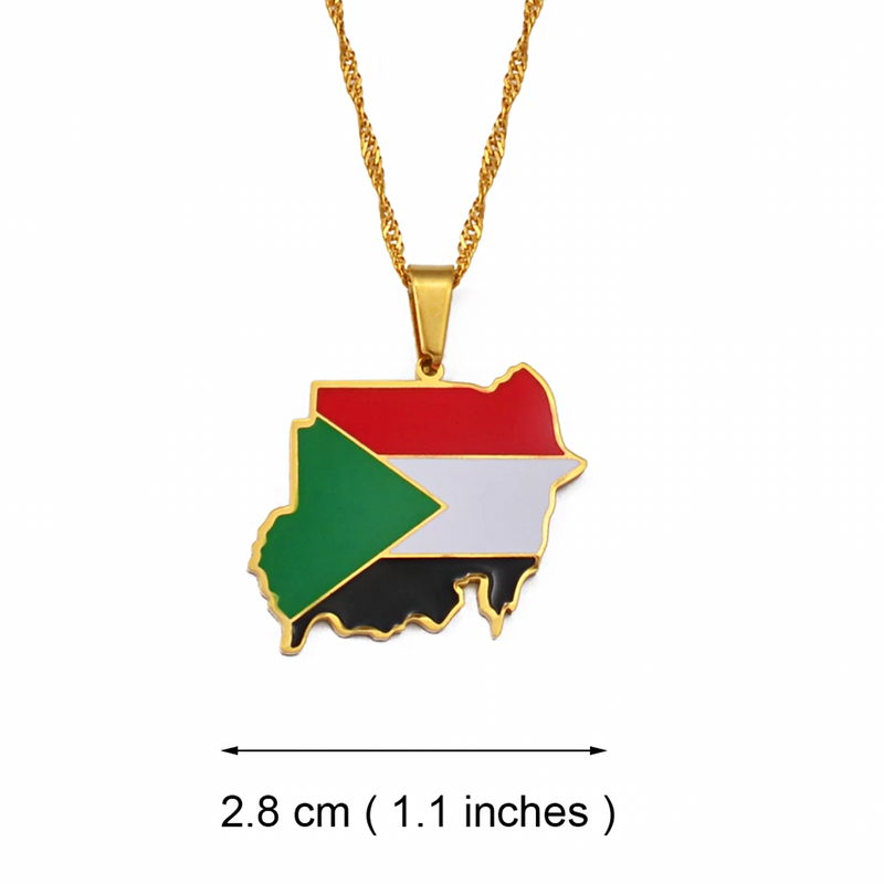 North Sudan Map with Flag Pendant Necklace