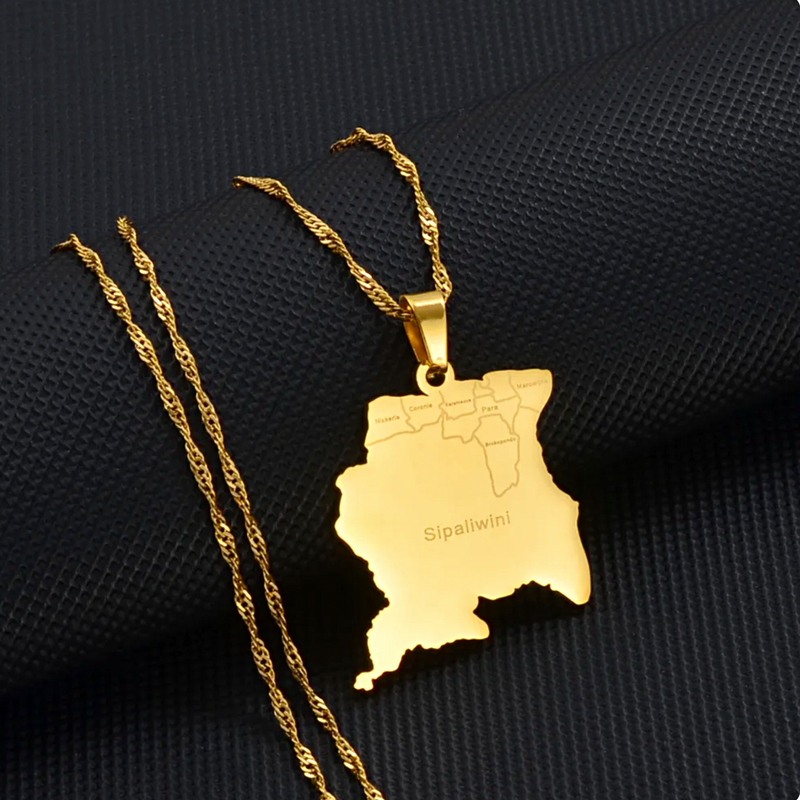 Suriname Map with Cities Pendant Necklace