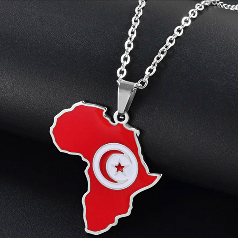Tunisia Flag Africa Map Necklace
