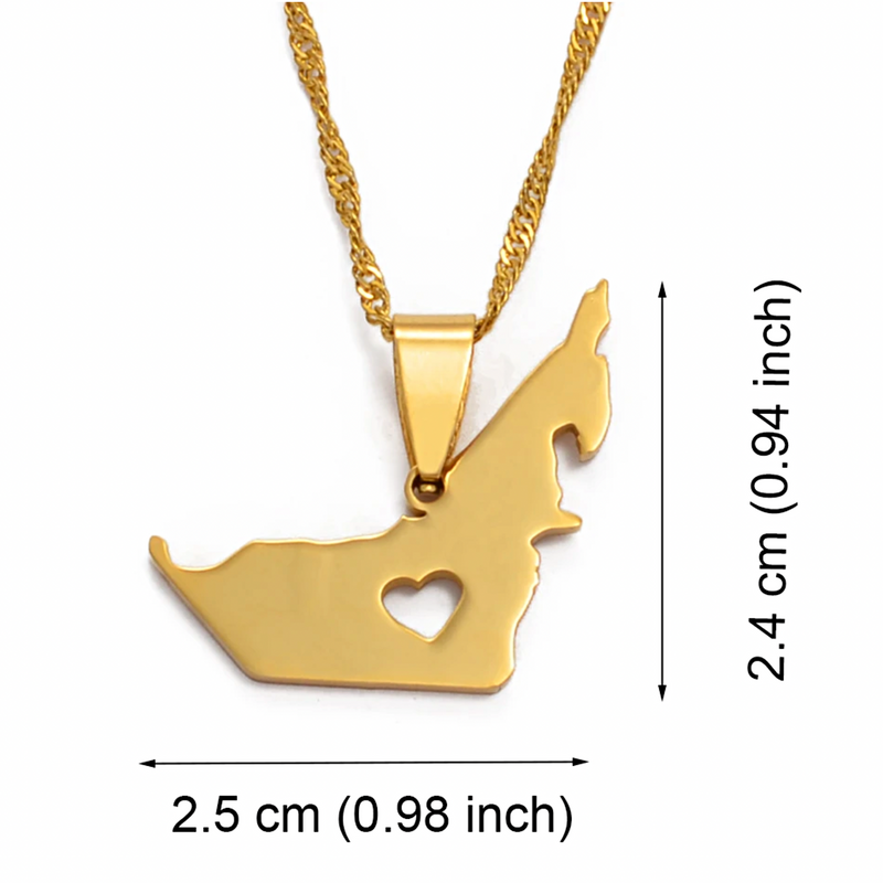 United Arab Emirates Map with Heart Pendant Necklace