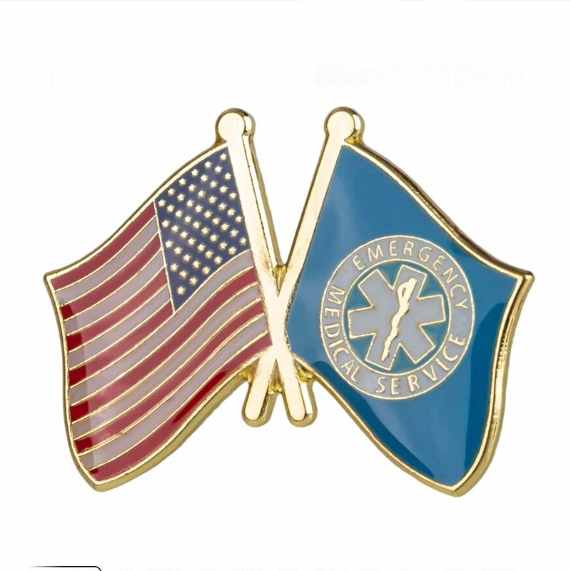 United States & EMS Flags Lapel Pin