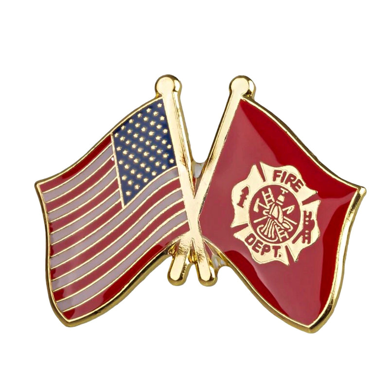 United States & Fire Department Flags Lapel Pin