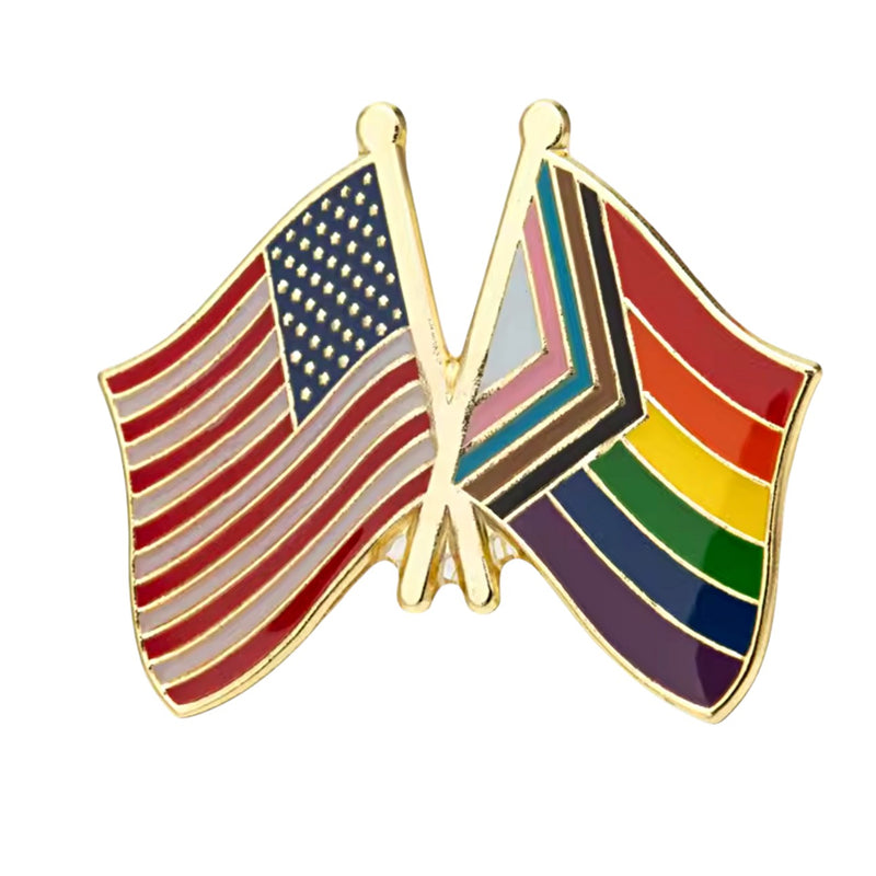 USA & LGBTQIA+ Progress Flags Lapel Pin