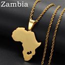 Africa Map with Zambia Map Pendant Necklace