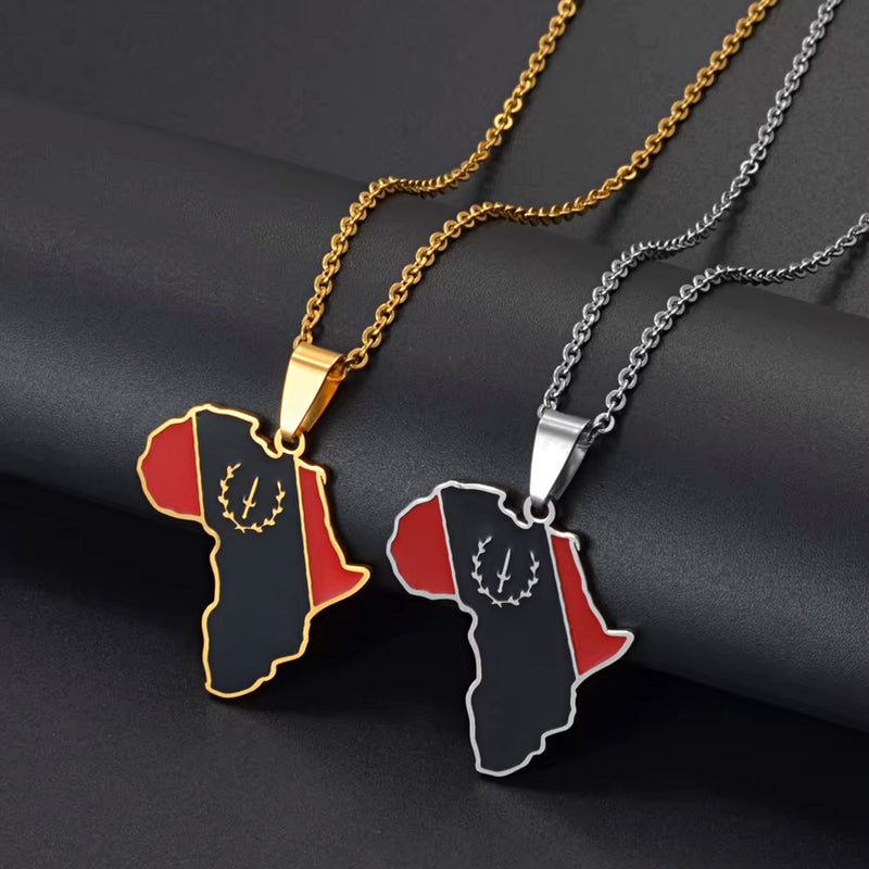 African American Heritage Soulaan Flag Africa Map Necklace