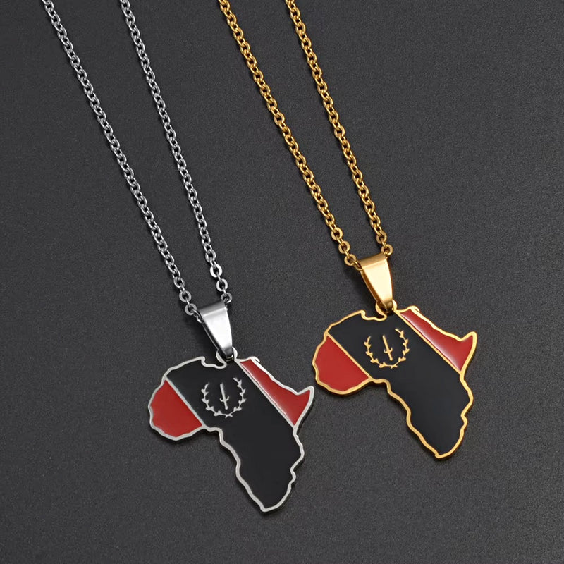 African American Heritage Soulaan Flag Africa Map Necklace