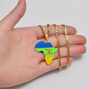 Africa Map with Berber Flag Pendant Necklace