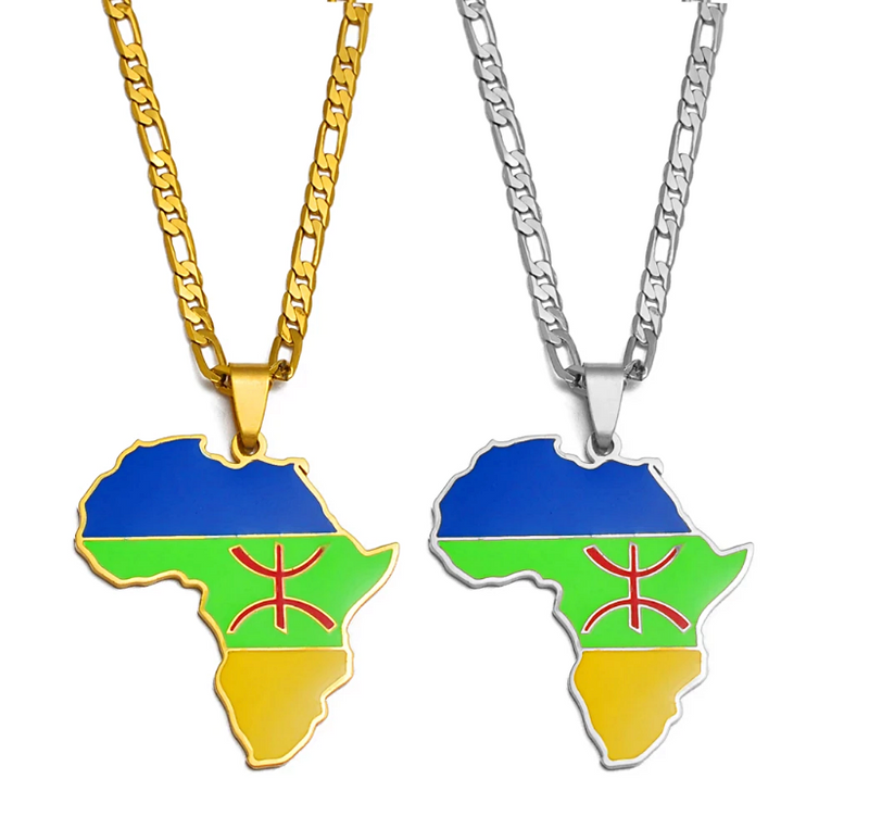 Africa Map with Berber flag Pendant Necklace