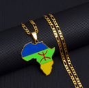 Africa Map with Berber Flag Pendant Necklace
