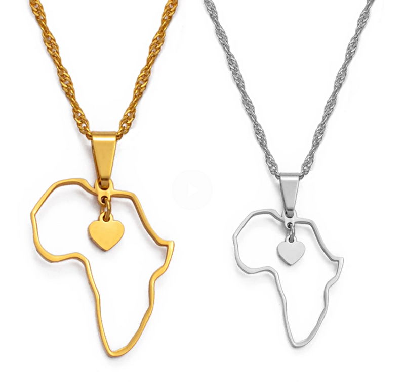 Africa Map Outline Heart Pendant Necklace