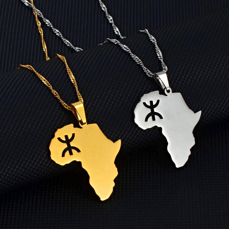 Africa Map with Berber Symbol Pendant Necklace