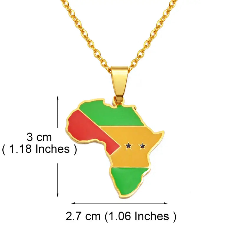 São Tomé and Príncipe Flag Africa Map Necklace