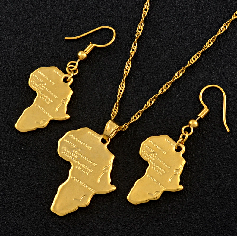 Africa Map Necklace Set with Earrings