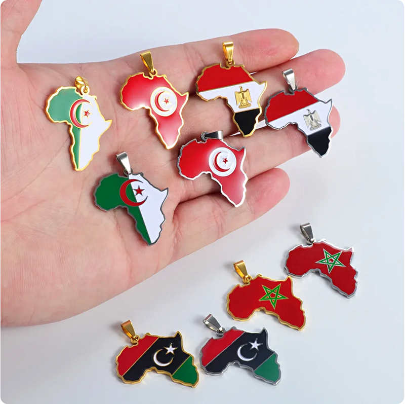 Tunisia Flag Africa Map Necklace