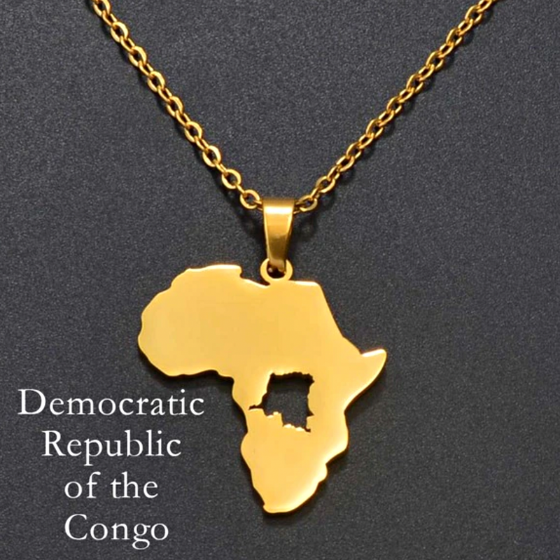 Africa Map with Congo Map Pendant Necklace