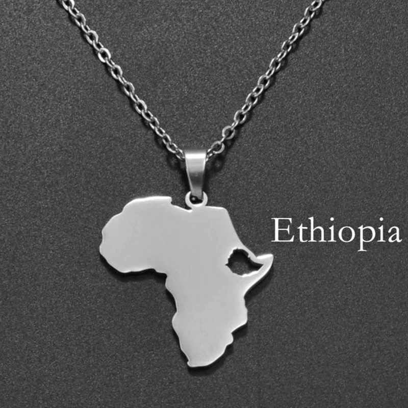 Africa Map with Ethiopia Map Pendant Necklace