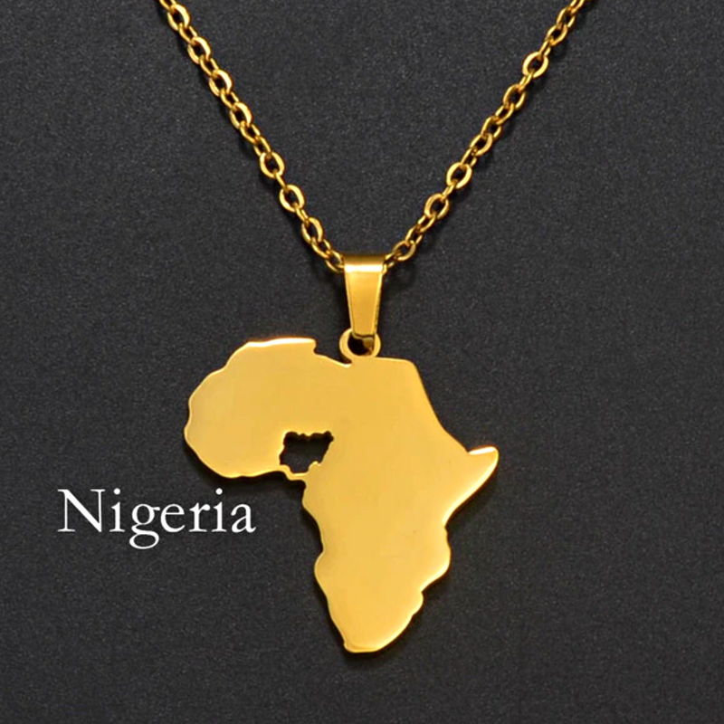 Africa Map with Nigeria Map Pendant Necklace