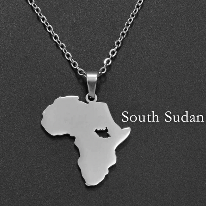Africa Map with South Sudan Map Pendant Necklace