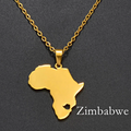 Africa Map with Zimbabwe Map Pendant Necklace