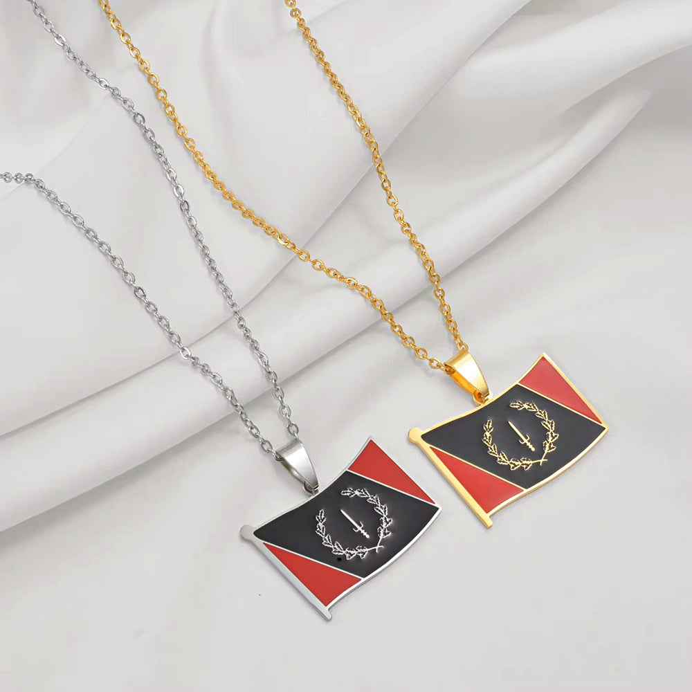 South Sudan Flag Pendant Necklace – Gold Color Ethnic Jewelry, 45cm Chain, Gift For South Sudanese Heritage