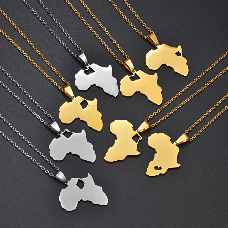 Africa Map with Kenya Map Pendant Necklace