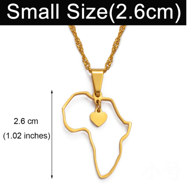 Africa Map Outline Heart Pendant Necklace