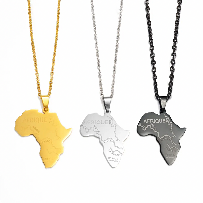 Africa Map with Rivers Pendant Necklace