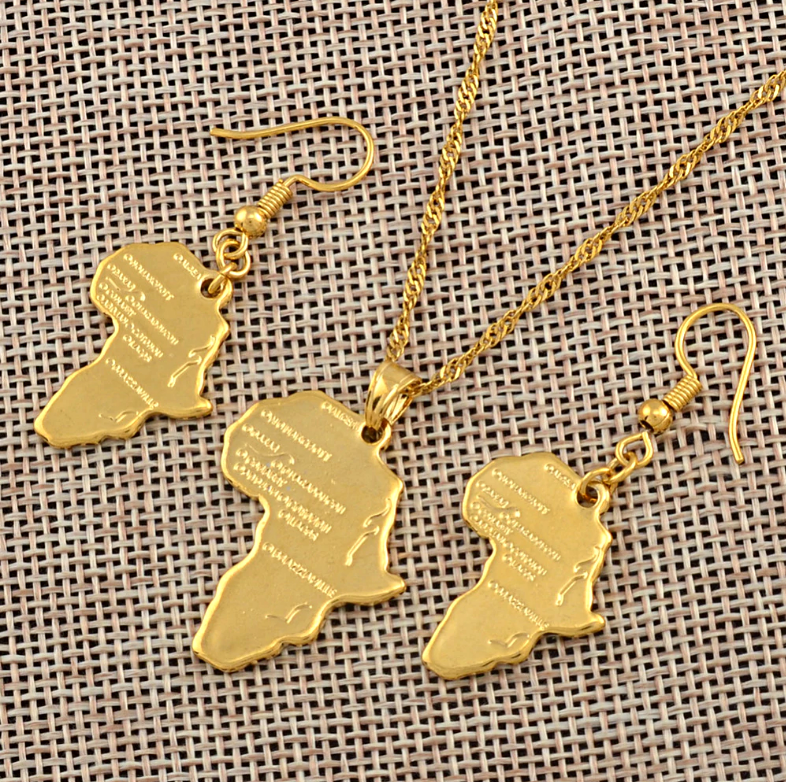 Africa Map Necklace Set with Earrings