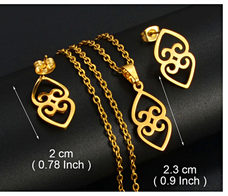 Asase Ye Duru Adinkra Symbol Necklace Earrings Jewelry Set