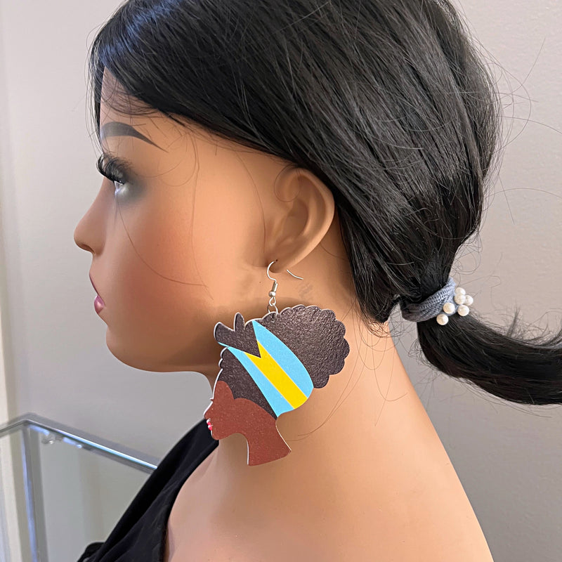 Bahamas Flag Woman Bandana Earrings