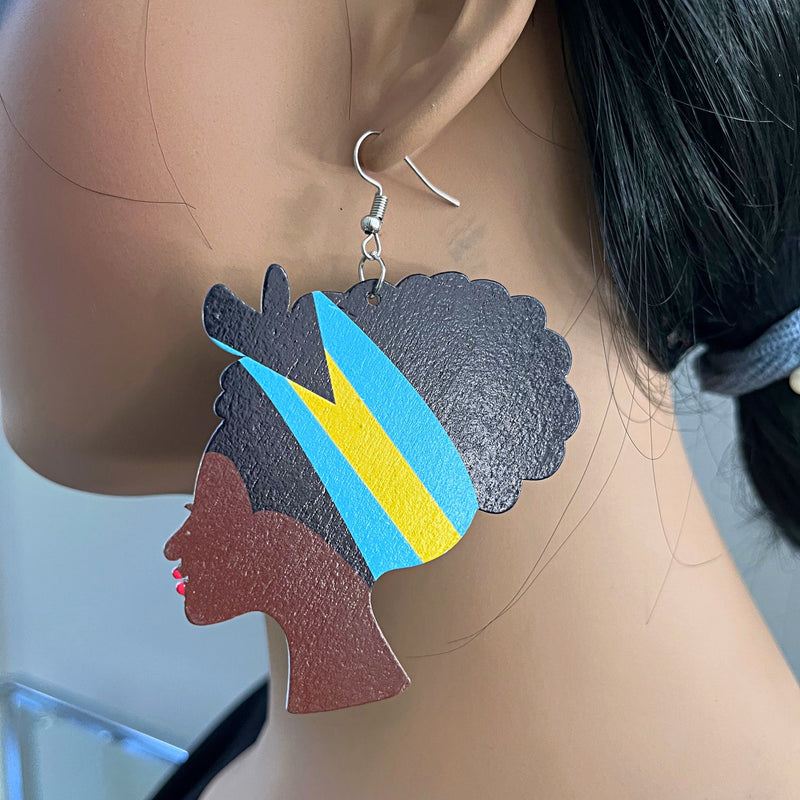 Bahamas Flag Woman Bandana Earrings