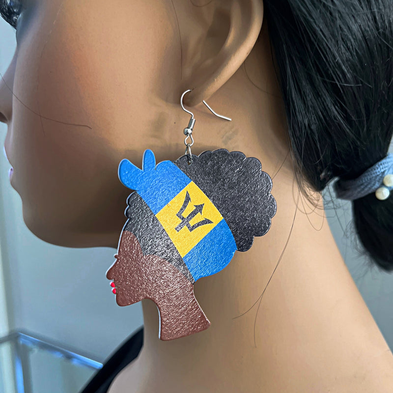 Barbados Flag Woman Bandana Earrings