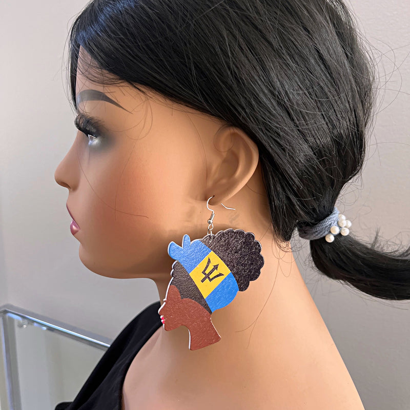 Barbados Flag Woman Bandana Earrings