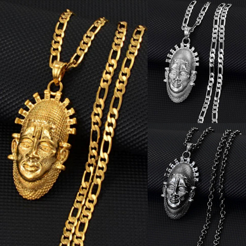African Mask Portrait of Queen Mother Idia Pendant Necklace