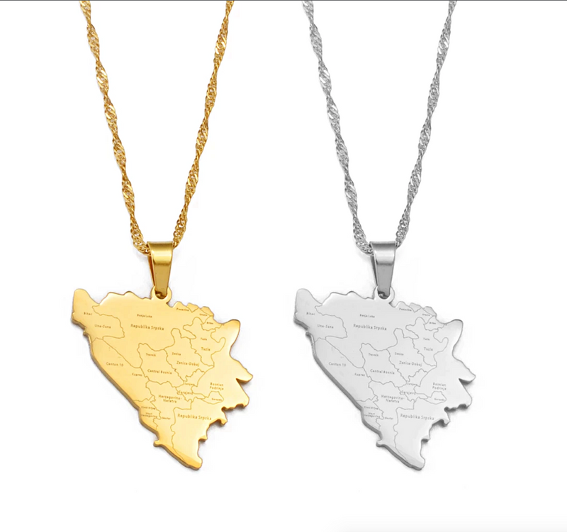 Bosnia and Herzegovina Map with Cities Pendant Necklace