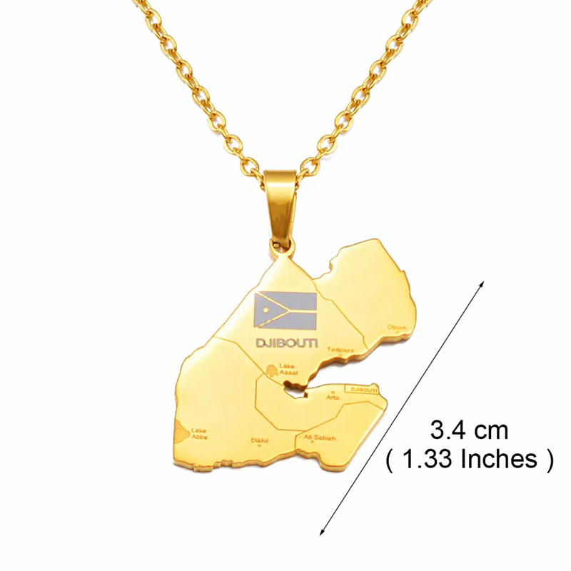 Djibouti Map with Cities Pendant Necklace