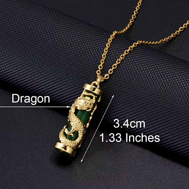 Dragon Peacock Green white Stone Lucky Charm Pendant Necklace