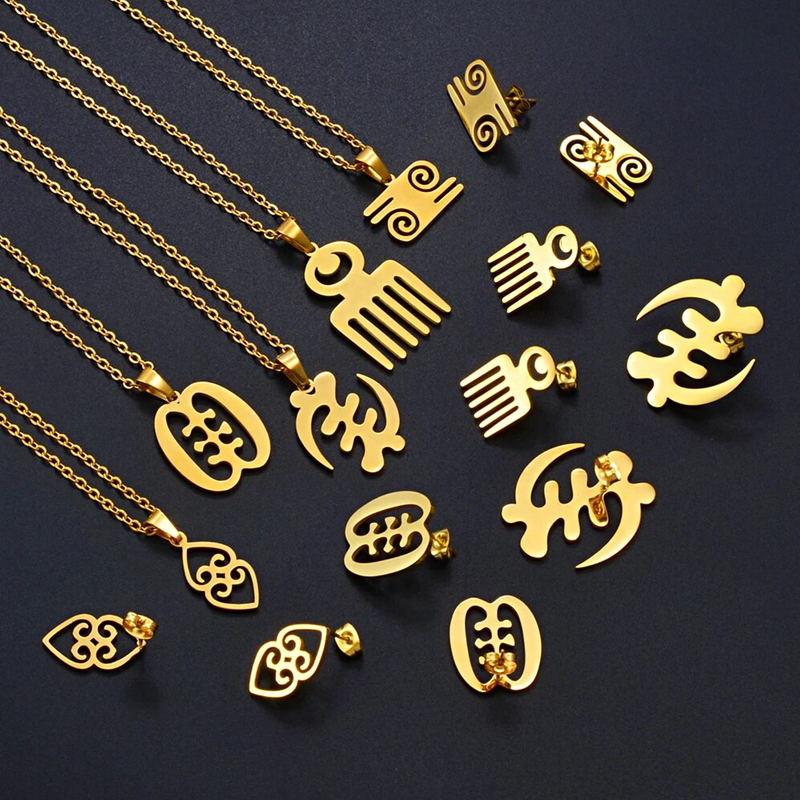 Ese Ne Tekrema Adinkra Symbol Necklace Earrings Jewelry Set