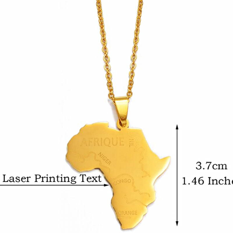 Africa Map with Rivers Pendant Necklace