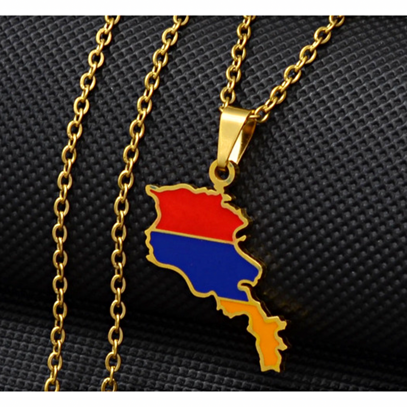 Armenia Map with Flag Pendant Necklace
