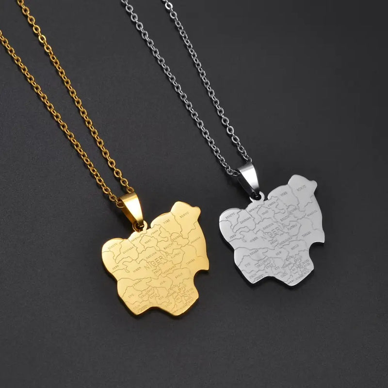 Nigeria Map with Cities Pendant Necklace