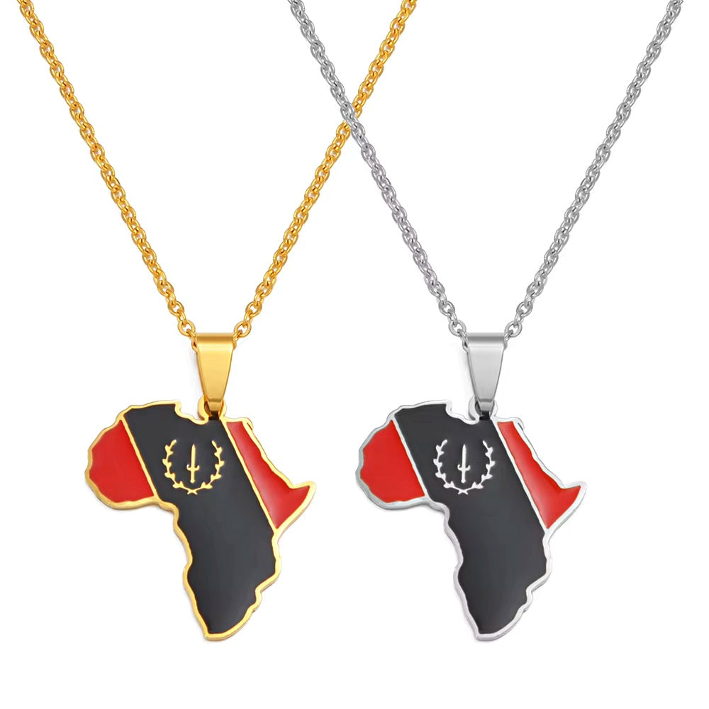 Black American Heritage Soulaan Flag Africa Map Necklace