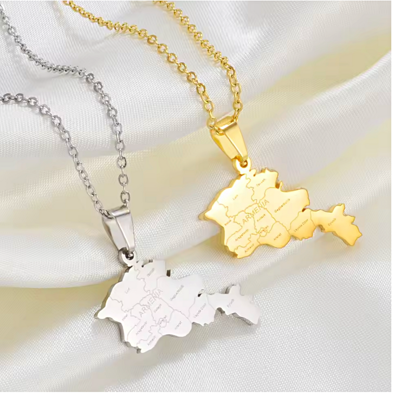 Armenia Map with Cities Pendant Necklace